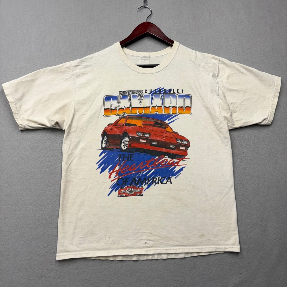 Chevrolet Camaro T-Shirt Mens L White Heartbeat of America Vintage Distressed
